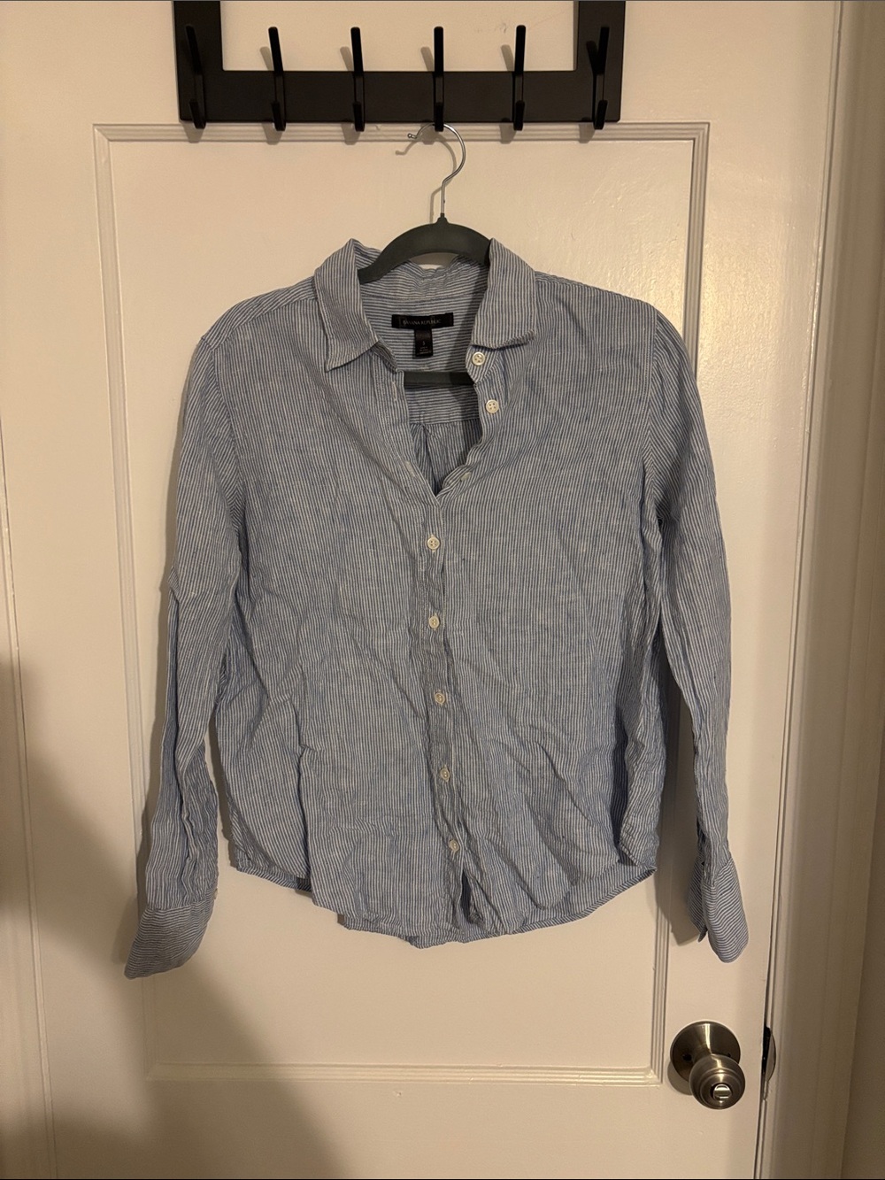 Banana Republic Blue and White Striped Linen-Blend Button Down